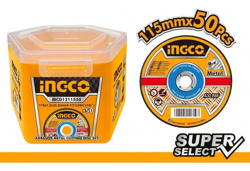 Lata X 50 Discos 4 1/2 X 1.2mm Corte Metal Ingco Super Selec